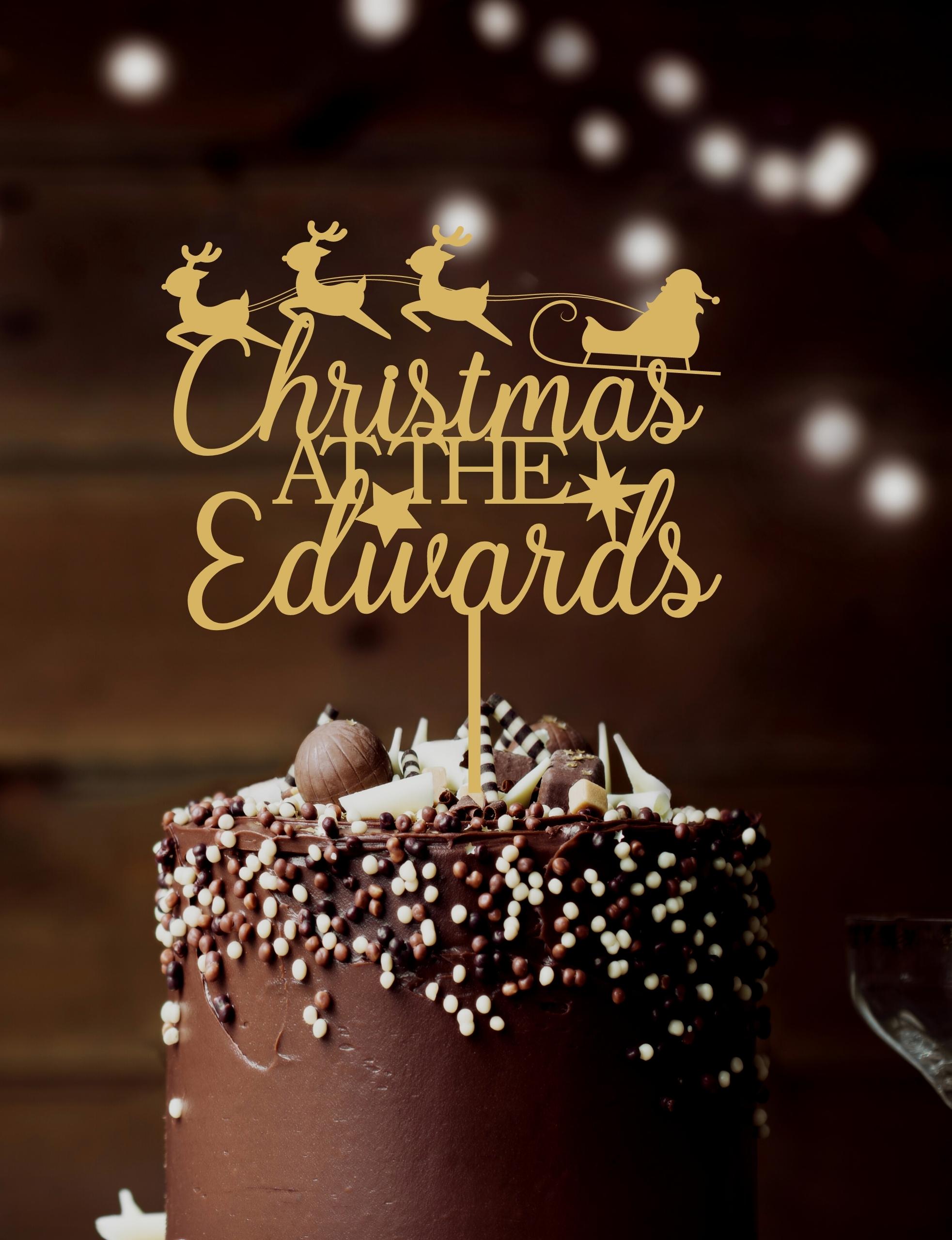 Personalised Santa Reindeer Christmas at Your Place/ The Family/ Last Name Cake Topper, Custom Xmas, New Year, Event Party Supply Decoration