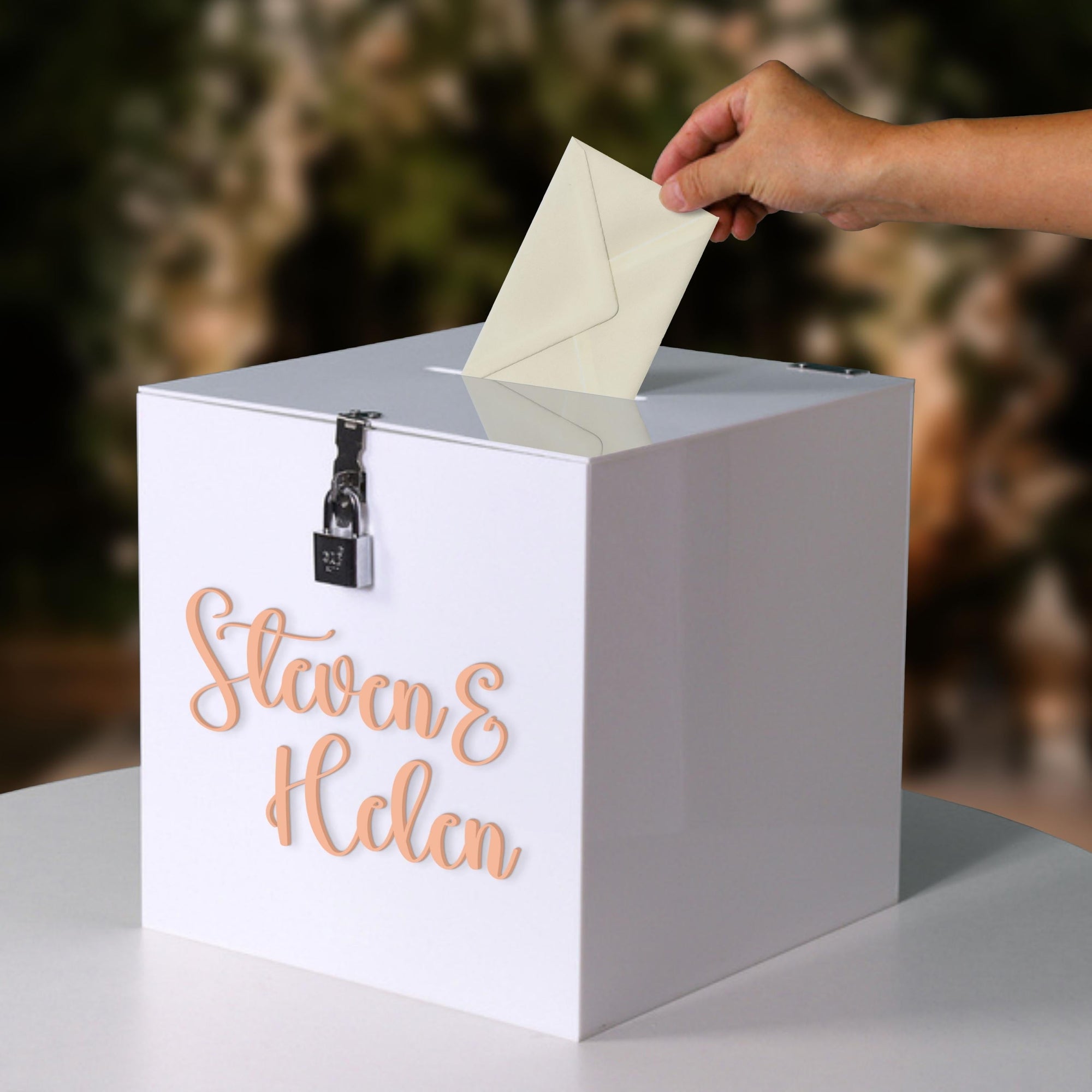 Personalised White Acrylic Name & Date Wedding Wishing Well Box, Custom Logo Gift Card, Envelope, Money Boxes, Baptism Christening, Birthday