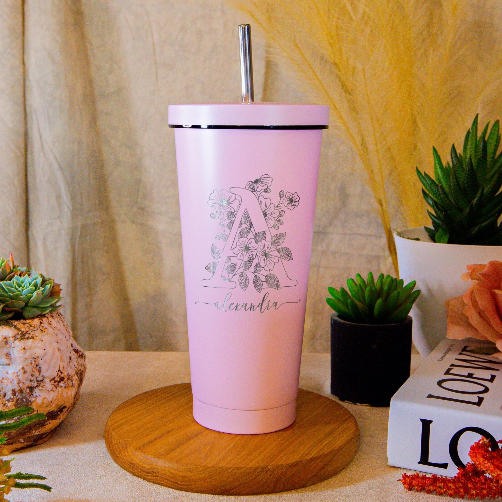 Personalised Engraved Stainless Steel Insulated Tumbler & Straw Set, Laser Engraved Custom Logo Travel Thermal Drink Bottle, Eco Friendly Reusable Coffee Cup, Corporate Birthday Gift, Insulation Portable Vacuum Flasks & Thermoses