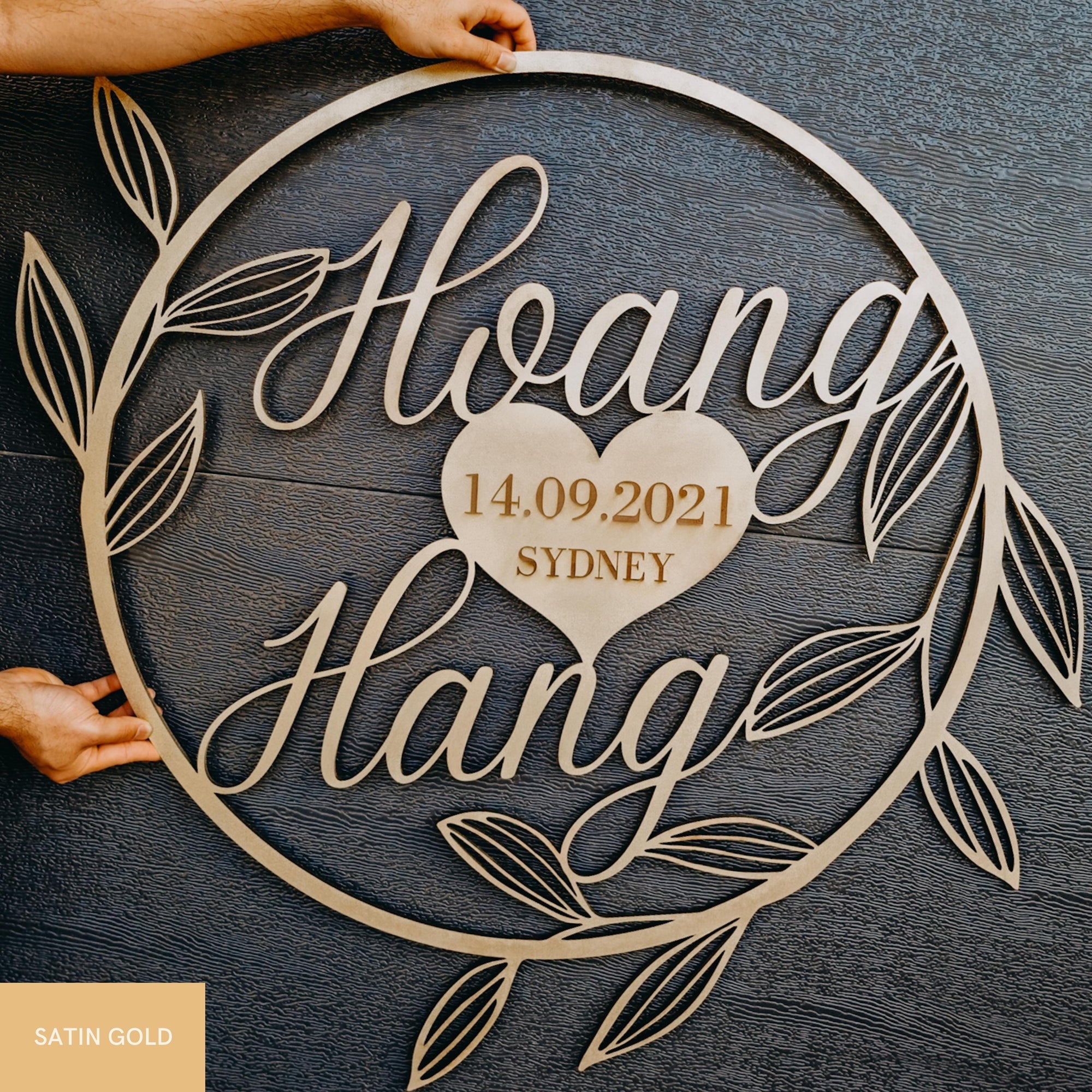 Birthday/ Wedding/ Welcome Event Heart & Leaf Circle Hoop Sign