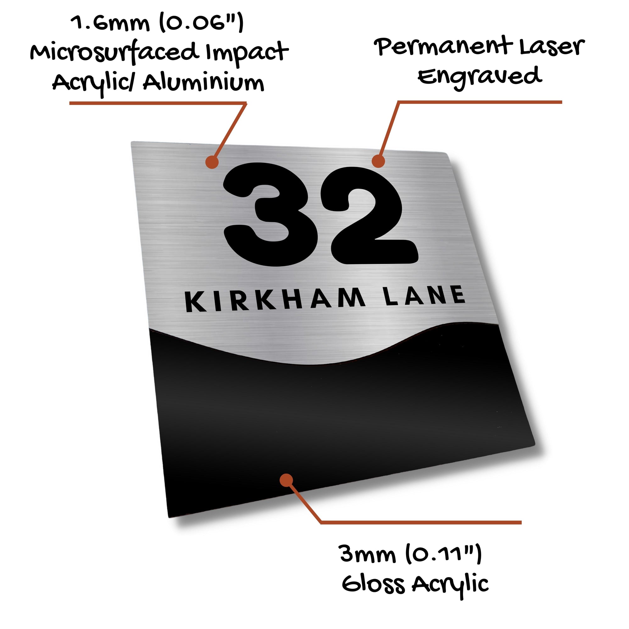 Custom Engraving Double Layers Modern Acrylic House Number, Aluminium Street Name Home Address, Landscape Mailbox/ Letterbox/ Room Sign, Door Plaque, Personalised Wall Plate, Business Logo Signage for Office, Company, Apartment, Hotel, / House Warming's Gift