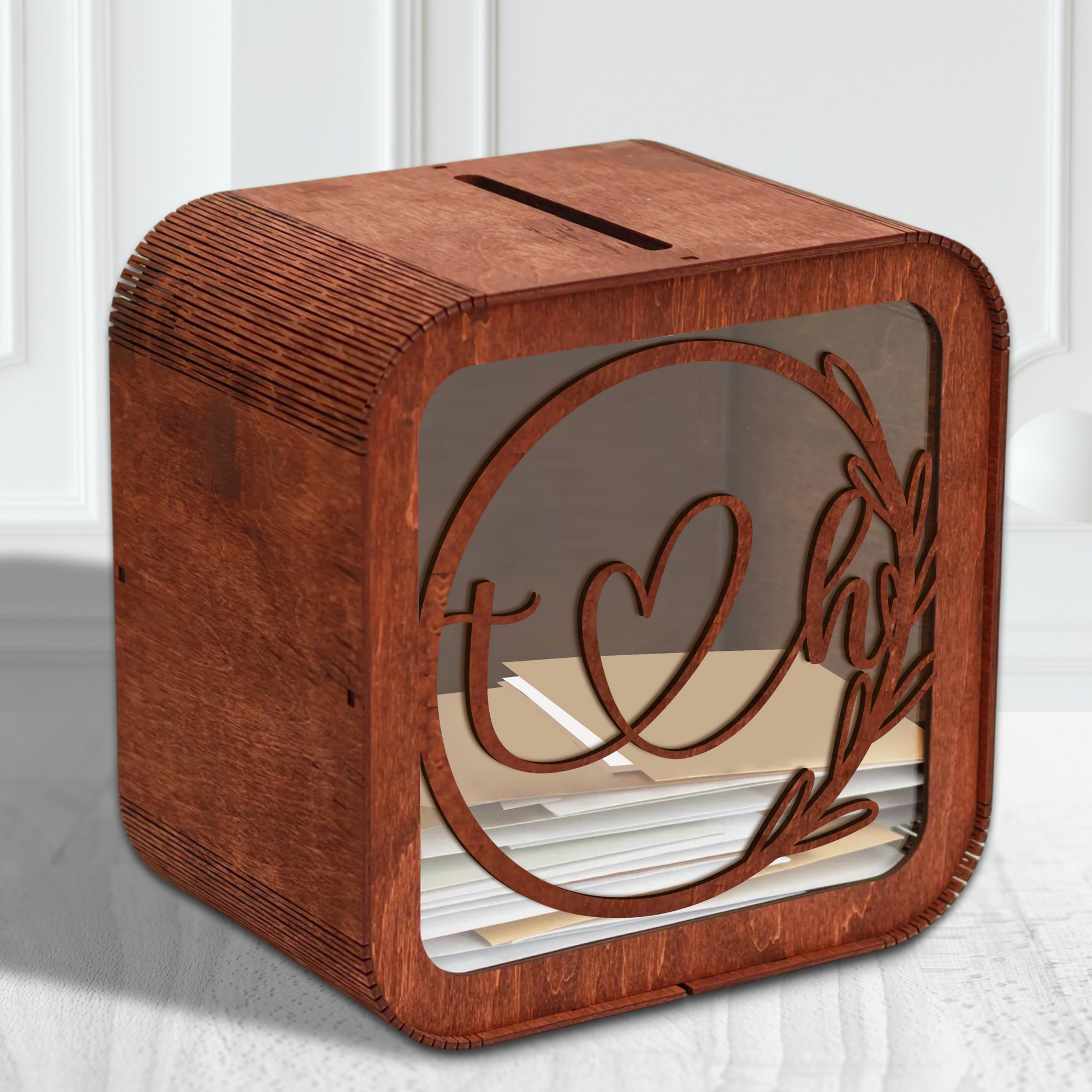 Custom Made Laser Cut Plywood Wishing Well Box, Personalised Name & Date Money, Envelope, Card Boxes, Rustic Wedding Memory Keepsake Gift