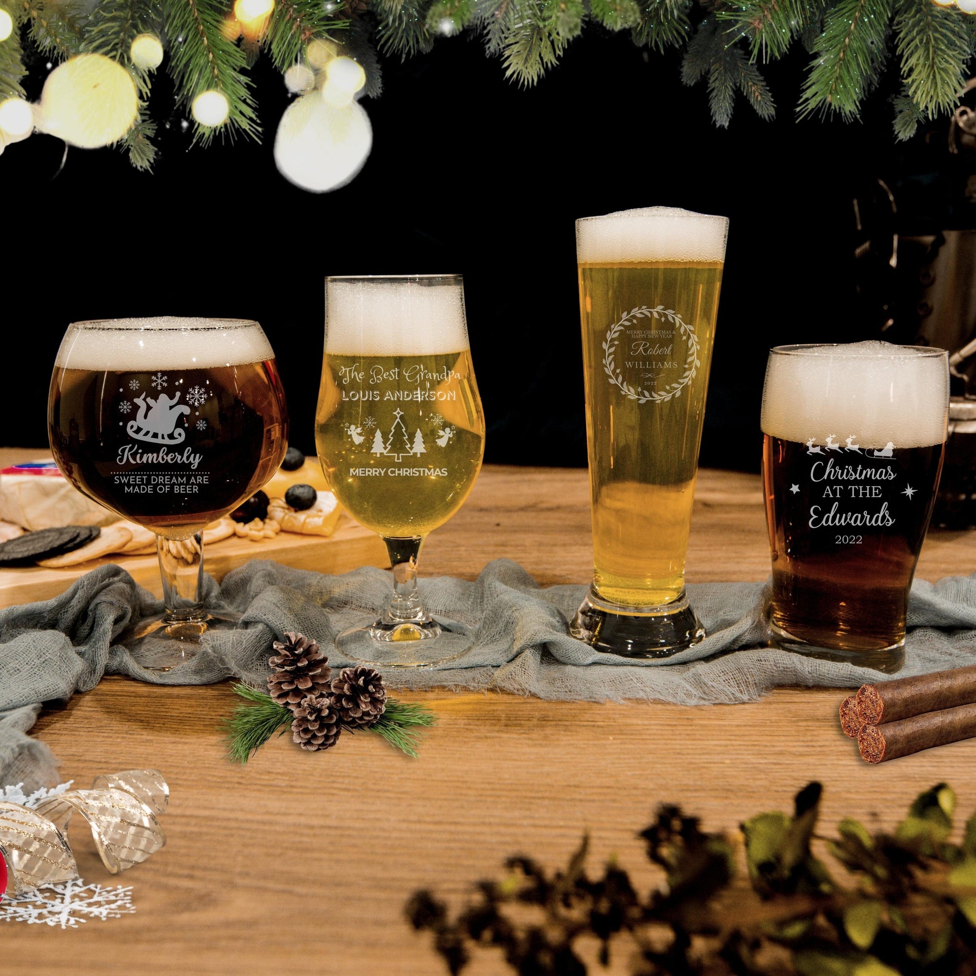 Christmas Personalised Set of 4 Beer - Portugal Glasses, Custom Engraved  Pilsner Tank Mug, Corporate/ Father/ Housewarming Gift, Xmas, New Year Favour Present