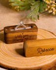 Personalised Wooden Engagement Proposal Ring Bearer Box, Custom Engraved Wedding Single Slot Solid Walnut Rectangle Ring Holder Storage, Anniversary Gift