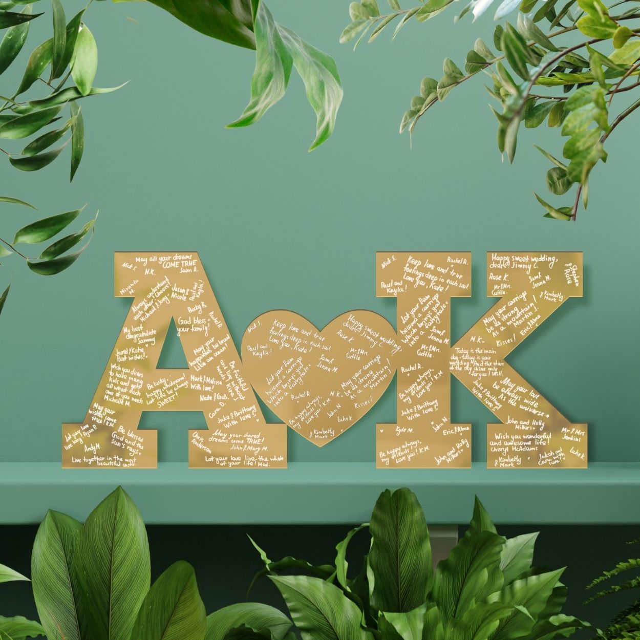 Engraved Rose/ Gold Mirror Acrylic Letter, Guest Book Alternative, Personalised Initials Heart Couple,  Rustic/ Vintage/ Modern/ Classic Wedding Decor, Engagement/ Birthday Signage on Easel, Laser Cut GuestBook