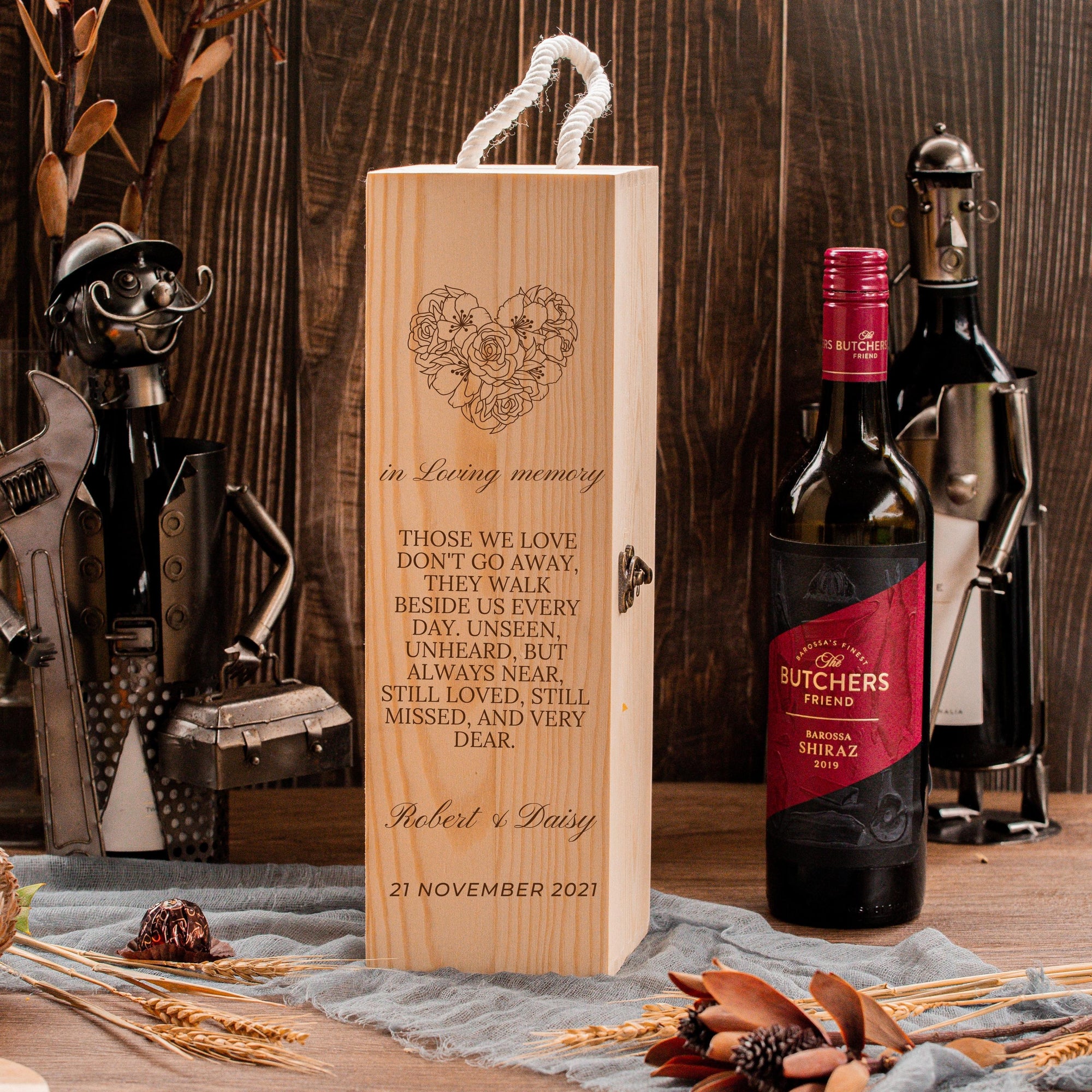 Personalised Pine Wooded Wine Box Gift, Engraved Custom Housewarming/ Birthday Champagne Present Box, Wedding Bridesmaid/ Groomsman, Thank You God Parents Favour, Mother's, Father's Day
