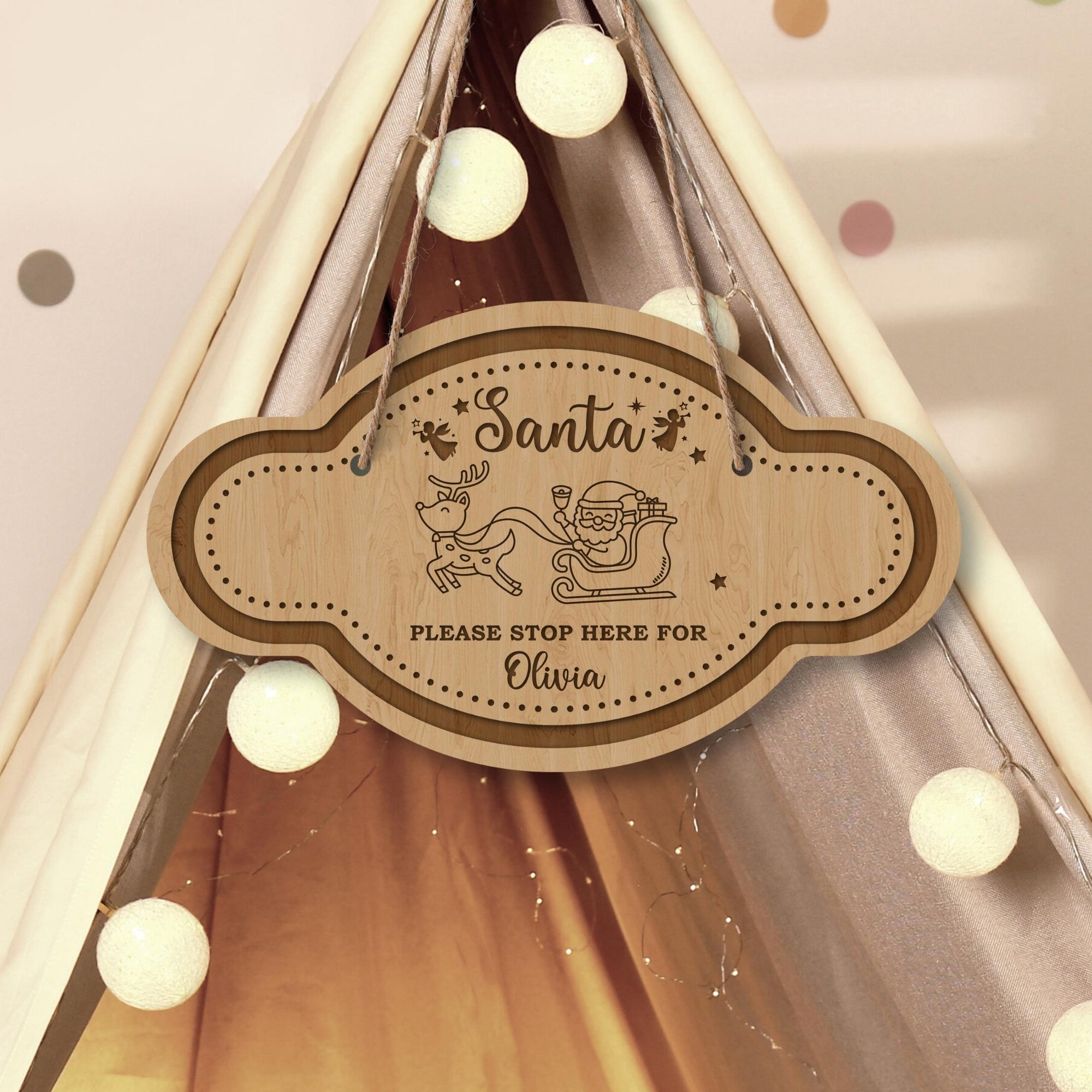 Custom Wooden Engraved Santa Please Stop Here Signage