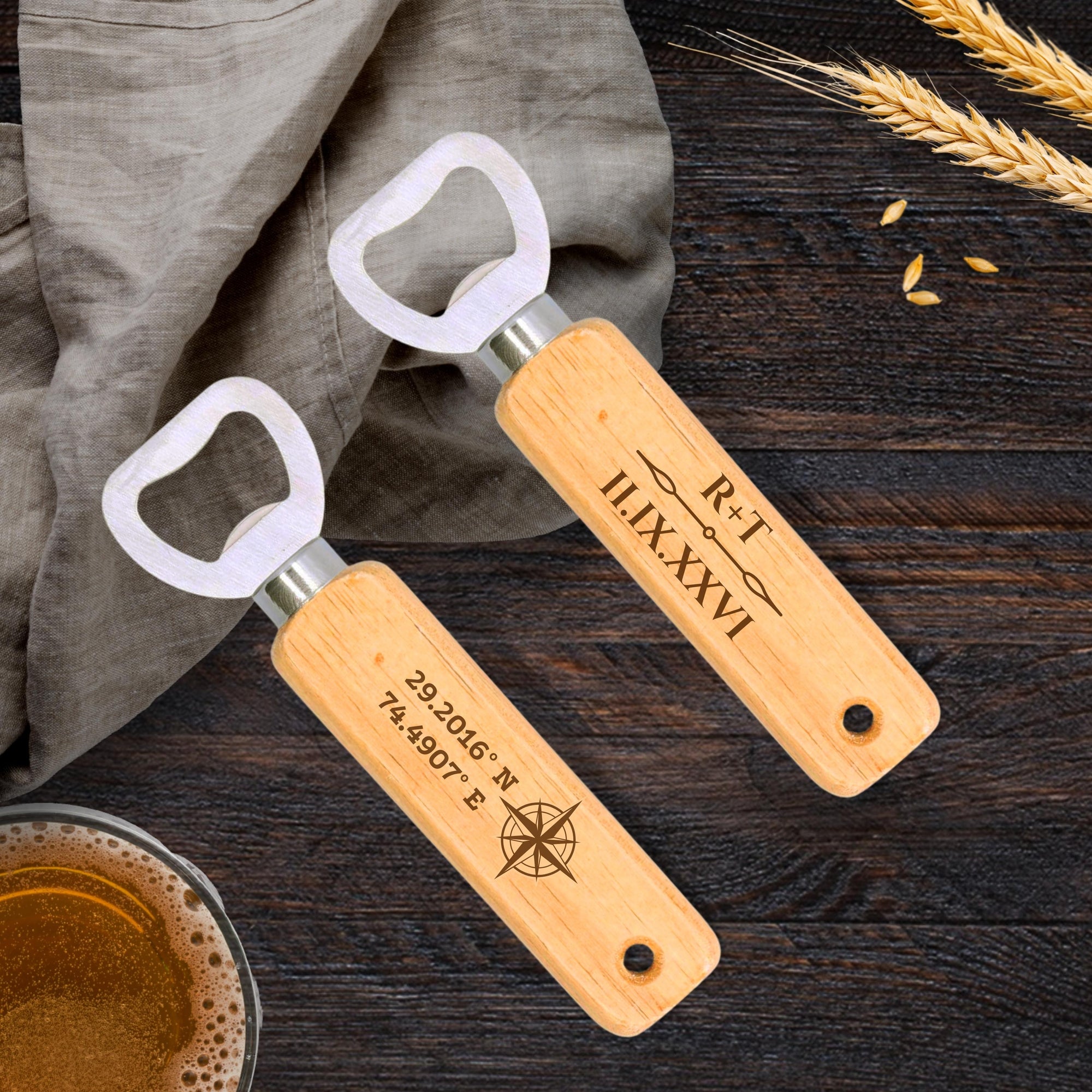 Personalised Engraved Wooden Handle Bottle Opener, Custom Logo Corporate Gift, Wedding Favour, Groomsmen/ Usher/ Father's Day Gift for Him, Christmas/ Teacher Present