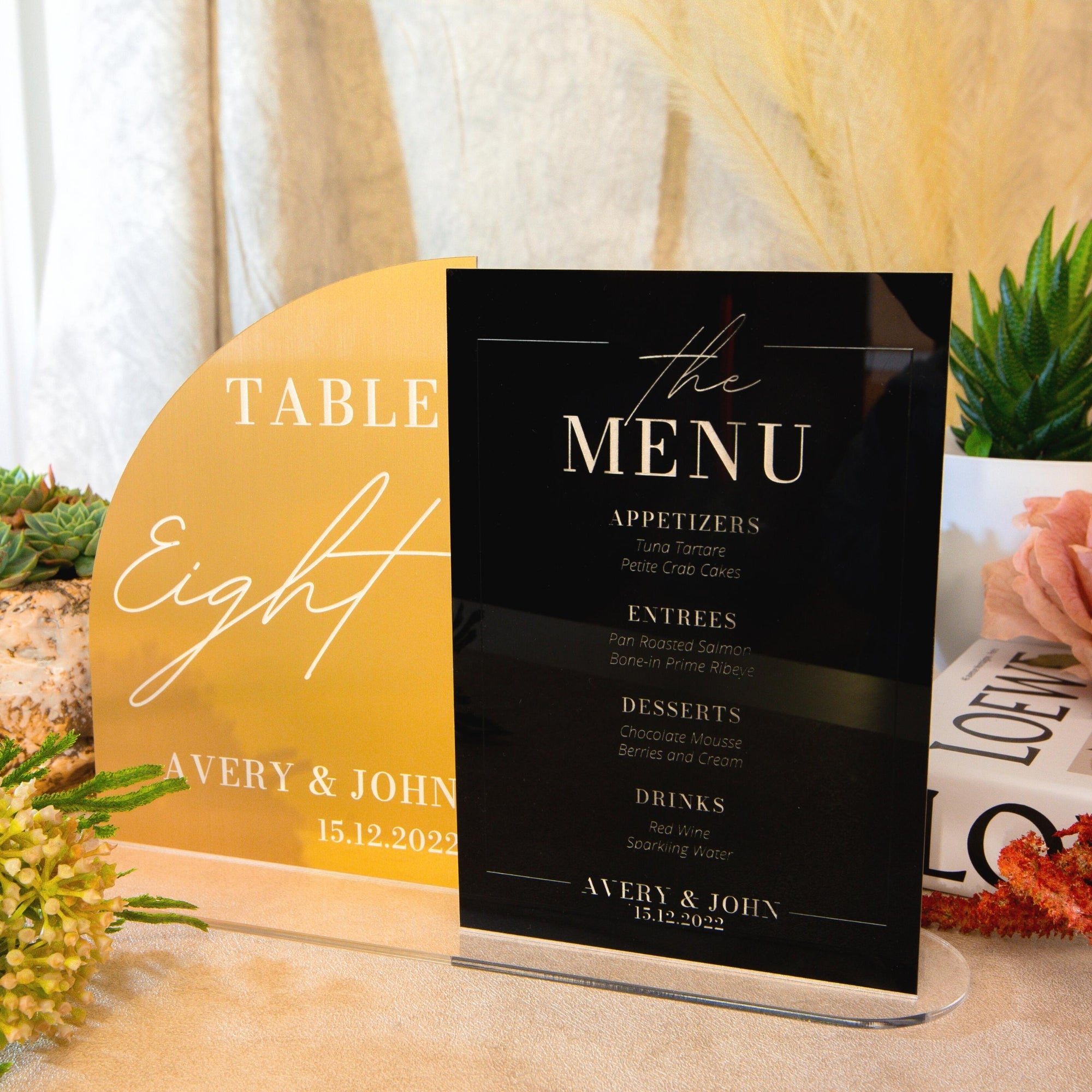 Custom Engraved Acrylic Wedding Table Bar Menu & Number Set, Personalised Banqueting Tables Plaque, Luxury Wedding Decor Ceremony/ Elegant Event / Engagement/ Bridal Shower/ Birthday Signs