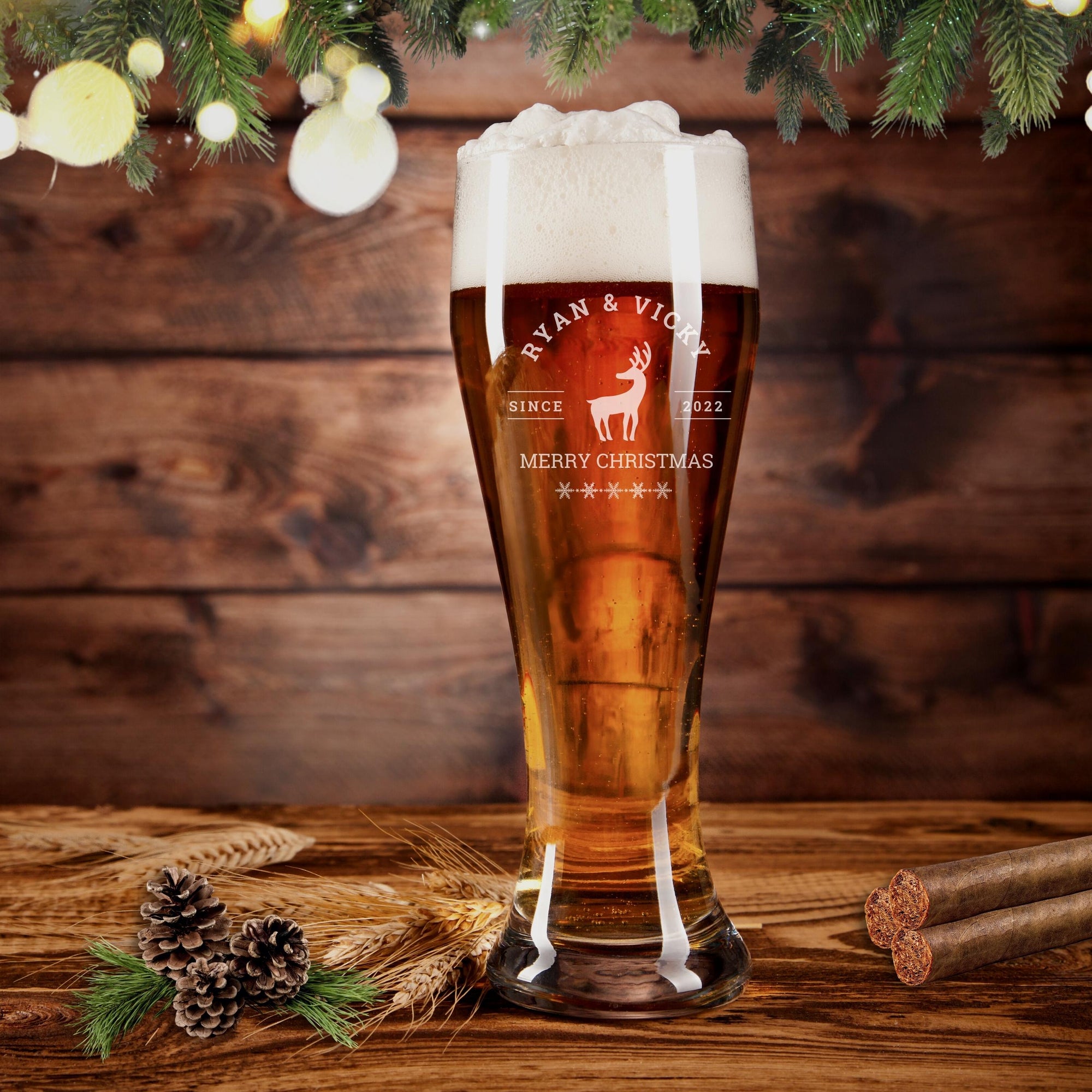 Christmas Engraved 630ml Pilsner Beer Glass