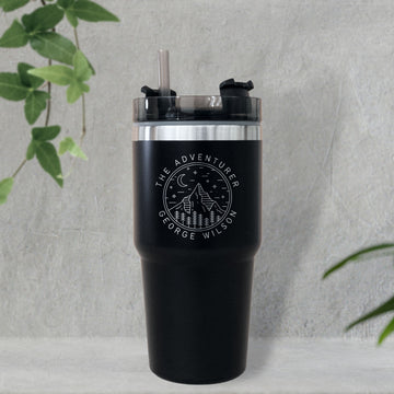 Personalised Engraved Stainless Steel Insulated Tumbler & Straw Set, Laser Engraved Custom Logo Travel Thermal Drink Bottle, Coffee Cup, Corporate Birthday Gift