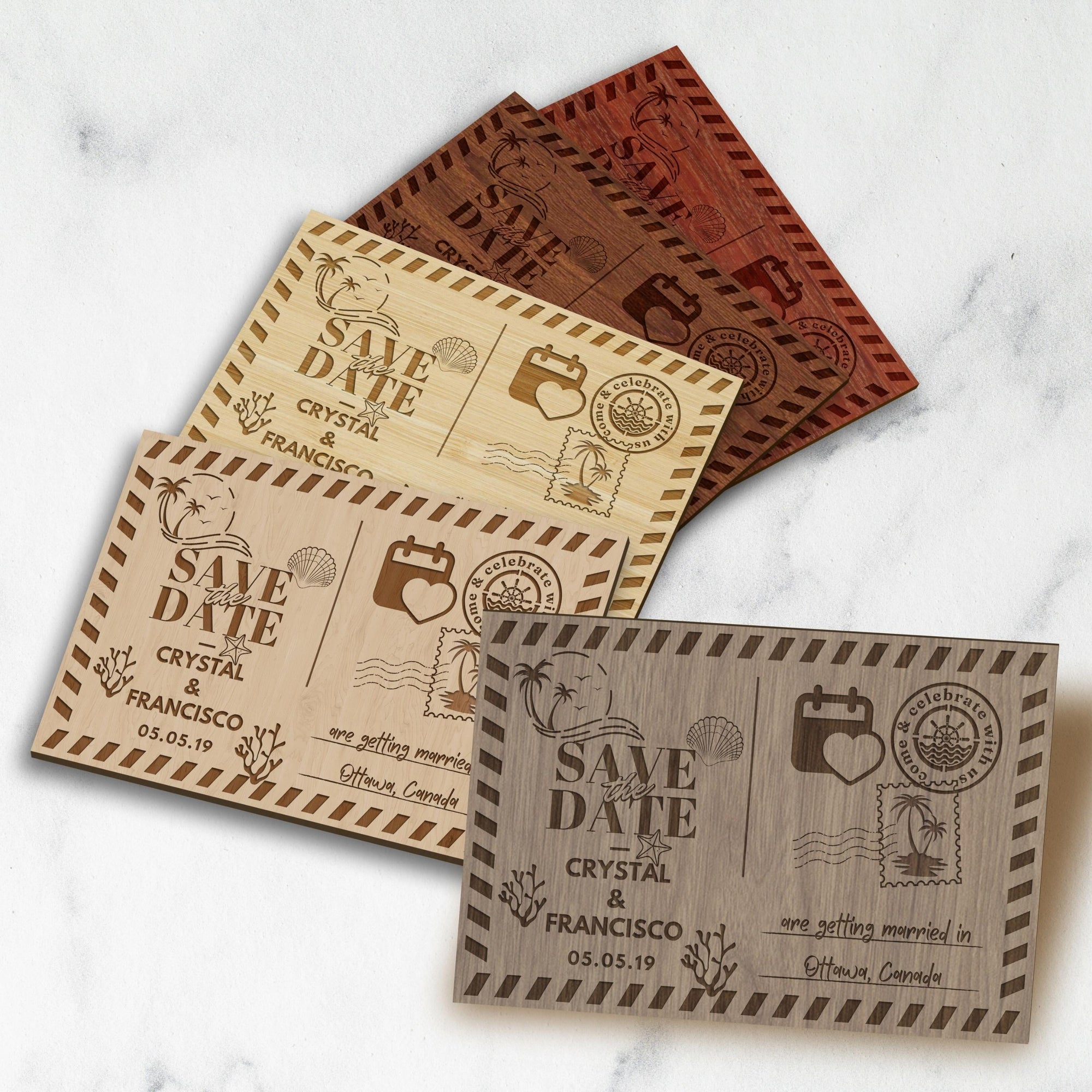 Engraved Wooden/ Acrylic Save The Date Fridge Magnets, Personalised Magnet Invitation Card, Custom Wedding Favours, Personalised Remember Date Announcement Guest Gift Tags, Beach Tropical Rustic Decor