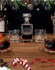 Christmas Engraved Whiskey Decanter Set with 4 Scotch Glasses, Xmas New Year Personalised Custom Monogram Premium Whisky Birthday, Groomsmen,Dad/ Him Gift