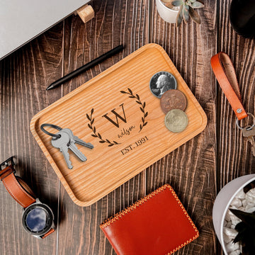 Personalised Ash Wood Rectangle Catchall Tray Jewellery/ Desk Accessories Serving Valet, Custom Engraved Timber Organiser, Housewarming Gift