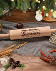 Christmas Personalised Wooden Rolling Pin, Custom Engraved Timber Dough Roller, Cake Baking Utensil, Xmas/ New Year Birthday Corporate Gift