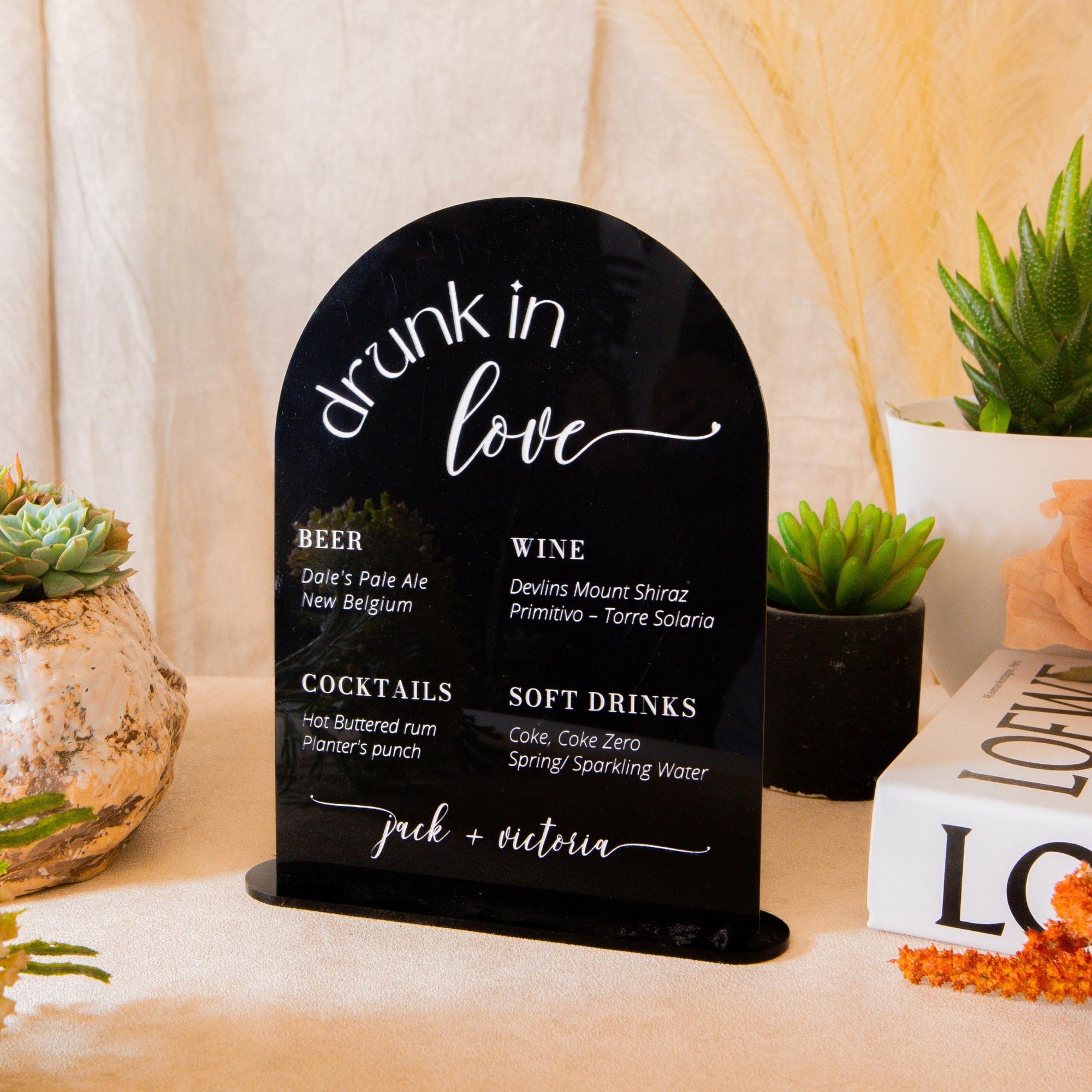 Custom Engraved Acrylic Wedding Rectangle Bar Table Menu, Personalised Banqueting Tables Drink Plaque, Luxury Wedding Decor Ceremony/ Elegant Event / Engagement/ Bridal Shower/ Birthday Number Signs