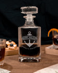 Engraved Whiskey Decanter Set with 4 Scotch Glasses, Personalised Custom Monogram Premium Whisky Birthday, Groomsmen, Bar Gift for Dad/ Him