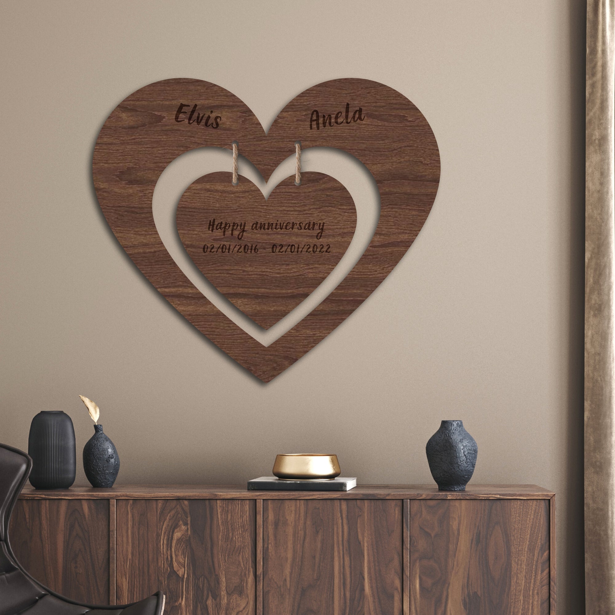 Personalised Dangling Double Heart Wedding/ Anniversary Sign Hoop, Custom Love Photo Backdrop, Birthday Party Event Signs Wall Decor Signage