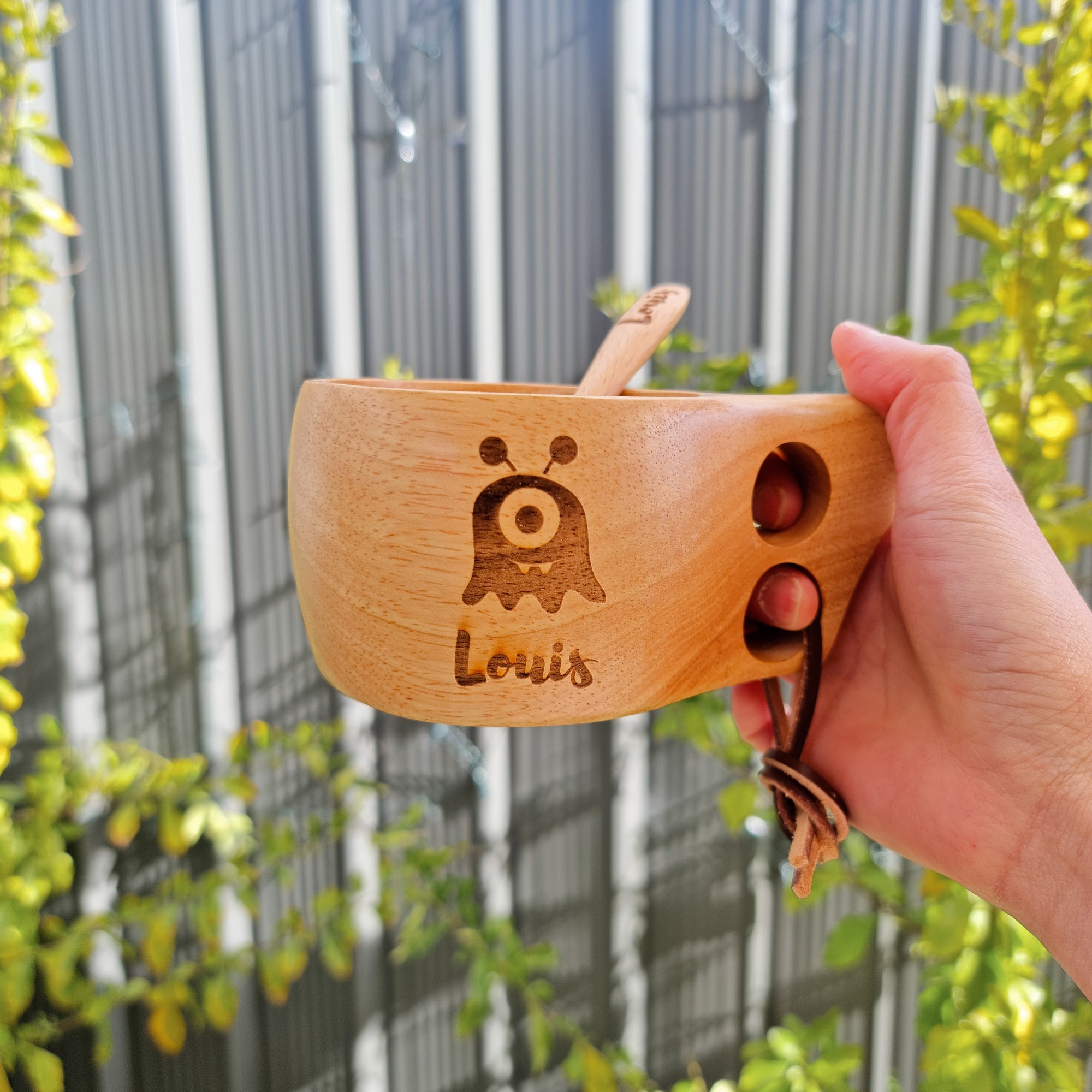 Personalised / Custom Engrave Kuksa Travel Wooden Mug & FREE spoon, Memory Camping Family Cup/Housewarming/ Groomsmen/ Father Gift for Him