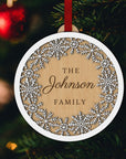 Personalised Double Layer Snowy Wooden Baubles, Engraved Custom Name Mr & Mrs First Christmas at New House/ Married/ Engaged Hanging Tree Xmas, New Year Ornament, Decor Housewarming Gift Tags