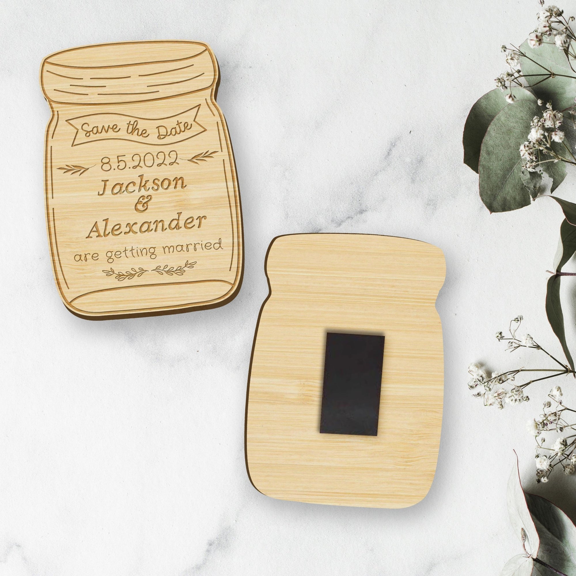 Engraved Save The Date Rustic Mason Jar Fridge Magnet, Personalised Invitation Card Custom Wedding Remember Date Announcement Guest Gift Tag