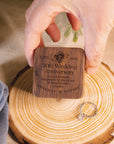Personalised Wooden Engagement Proposal Ring Bearer Box, Custom Engraved Wedding Double Slot Solid Walnut Oval Ring Holder Storage, Rustic Vintage Anniversary Gift