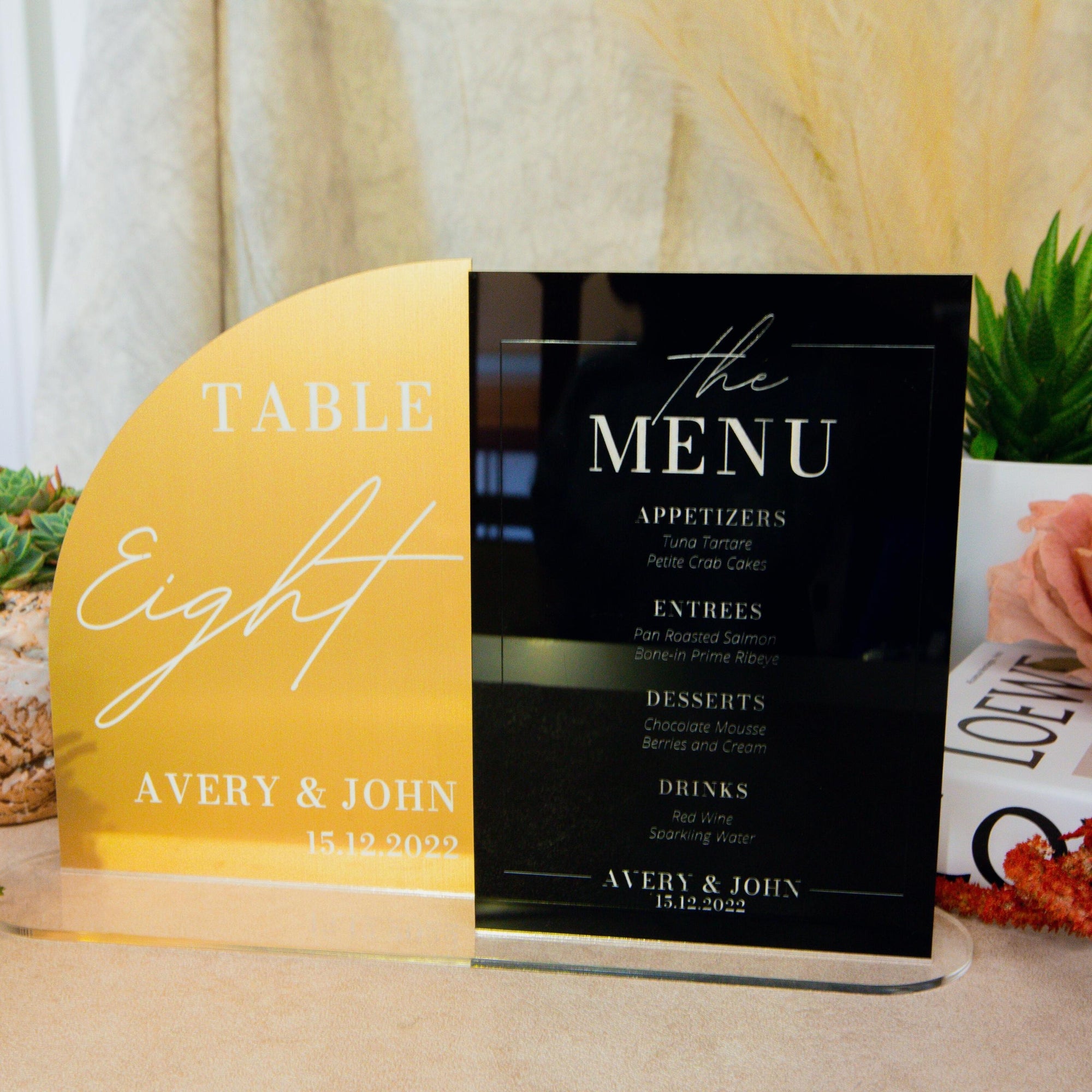 Custom Engraved Acrylic Wedding Table Bar Menu & Number Set, Personalised Banqueting Tables Plaque, Luxury Wedding Decor Ceremony/ Elegant Event / Engagement/ Bridal Shower/ Birthday Signs