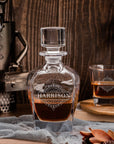 Engraved Whiskey Decanter Set with 4 Scotch Glasses - Carafe, Personalised Custom Premium Whisky Birthday, Groomsmen, Bar Gift for Dad/ Him