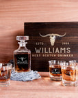 Engraved Wooden Boxed Whiskey Decanter Set & 4 Scotch Glasses, Personalised Custom Vintage Whisky Barware Birthday Gift Dad/ Him, Groomsmen