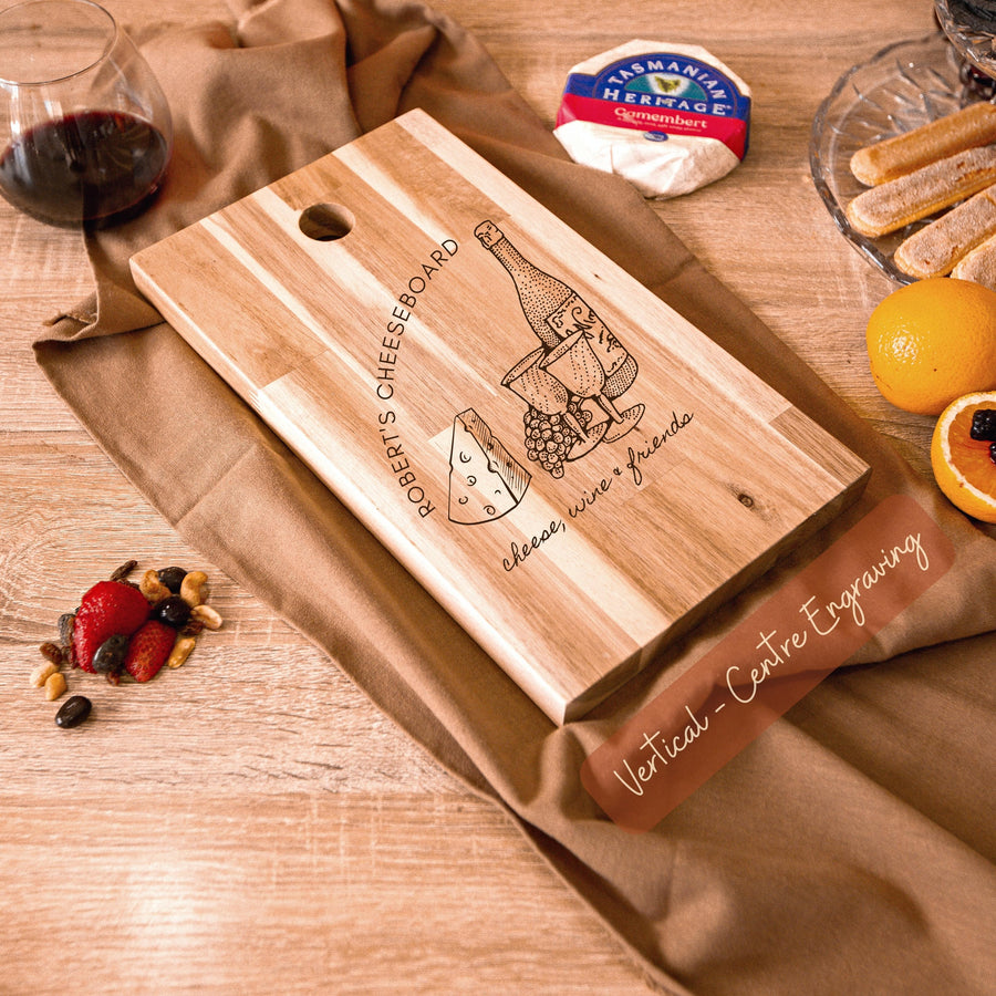 Personalised Solid Acacia Wood Charcuterie Chopping/ Cutting Board, Engraved Custom Cheese, Food Serving Tray Anniversary/ Housewarming Gift