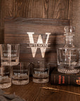 Engraved Wooden Boxed Round Whiskey Decanter Set with 4 Scotch Glasses, Personalised Custom Monogram Premium Rustic Vintage Whisky Birthday, Groomsmen, Bar Gift for Dad/ Him