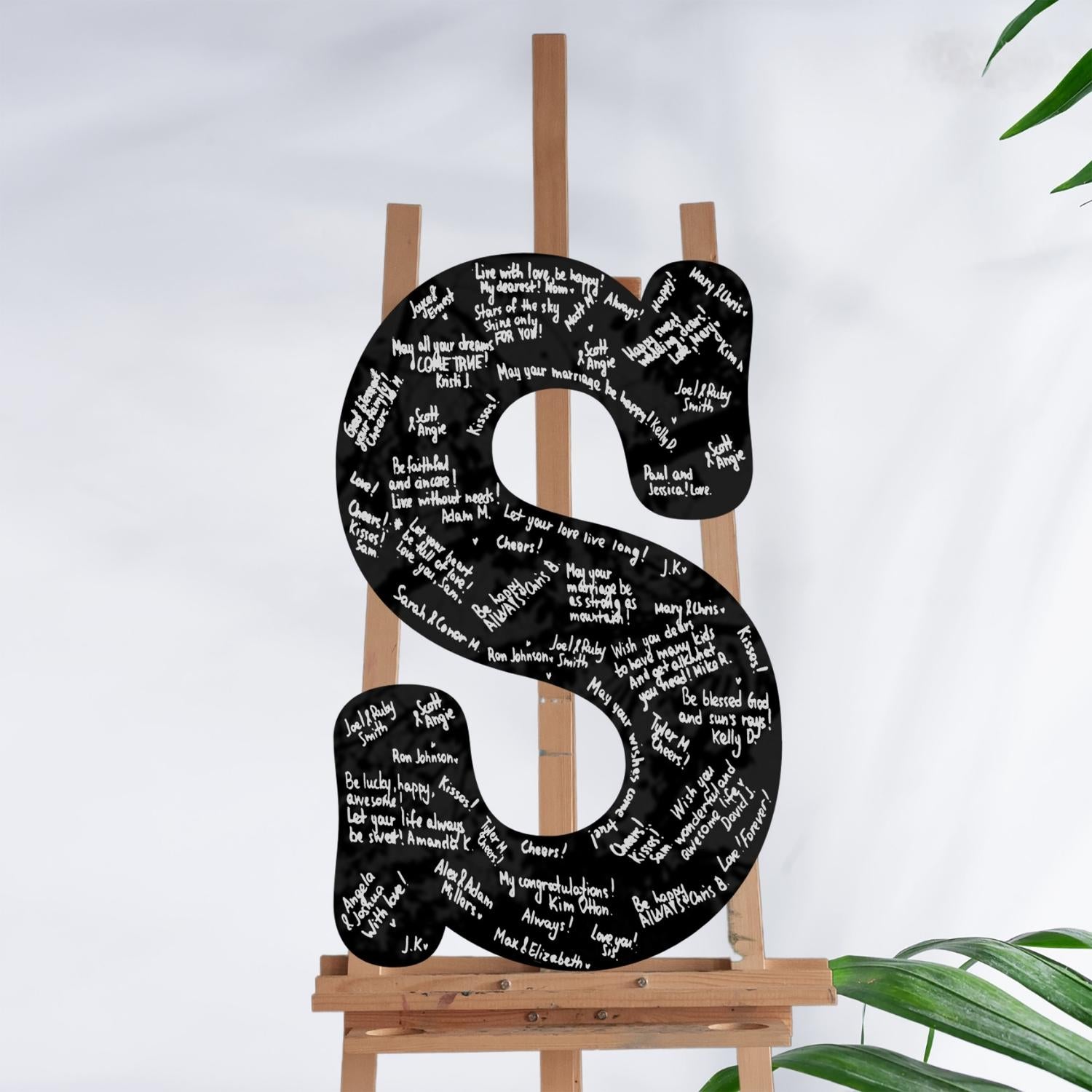 Engraved Rose/ Gold Mirror Acrylic Letter, Guest Book Alternative, Personalised Family Name Initial,  Rustic/ Vintage/ Modern/ Classic Wedding Decor, Engagement/ Birthday Signage on Easel, Laser Cut GuestBook