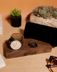 Personalised Wooden Watch, Phone Stand, Accessories Display Holder, Custom Engraved Timber Desk Organiser, Corporate Xmas/ Father Mom Gift