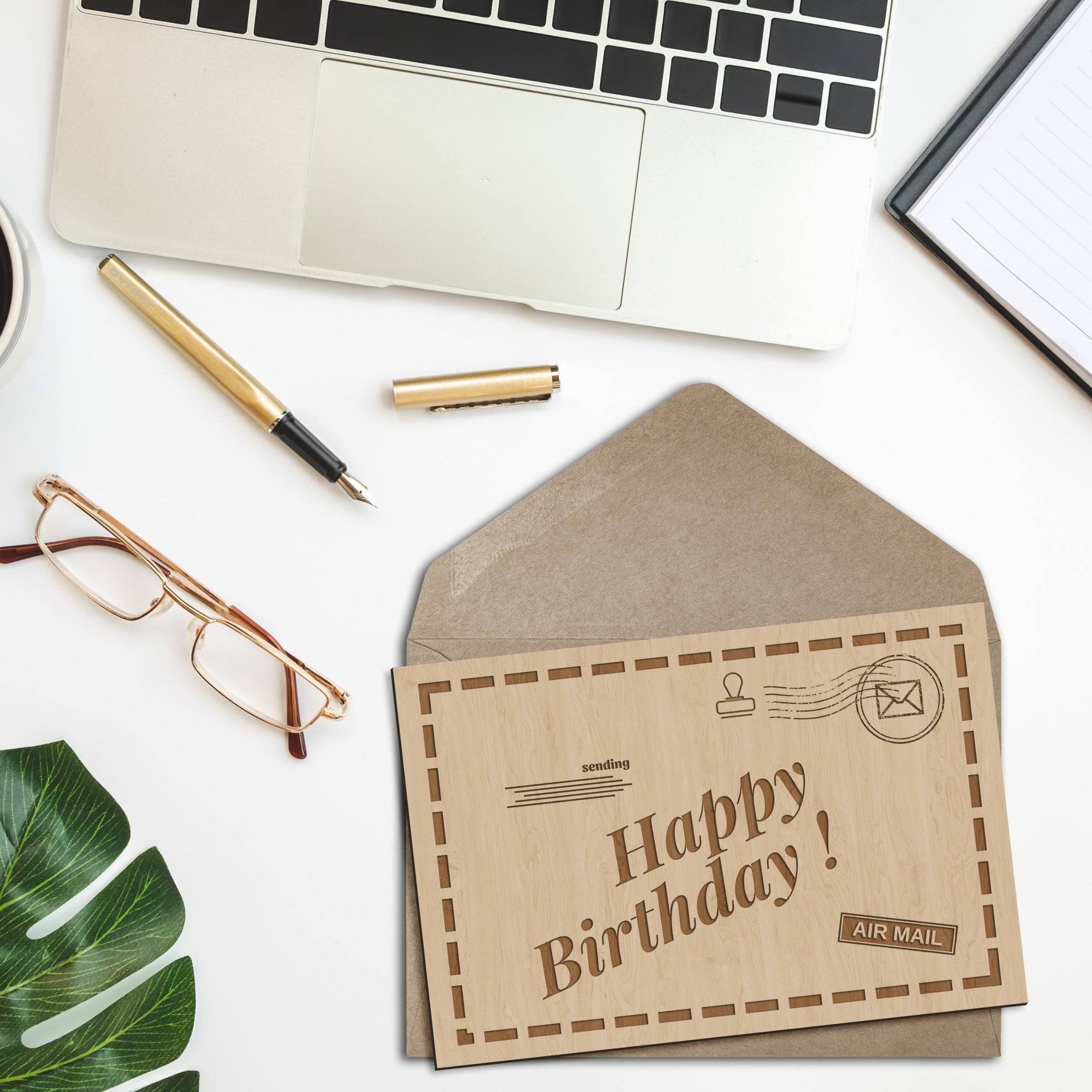 Personalised Wooden Happy Birthday Postcard, Custom Engraved Timber Celebrate Message Name Post Card Display Stand Wood Carved Keepsake Gift