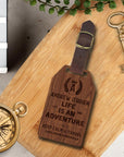 Personalised Wooden Luggage Tag, Custom Wood Travel/ Adventure Bag Strap, Logo Engraved Leather Tags, Gift For Traveller, Her & Him, Dad/ Corporate, Wedding Favours