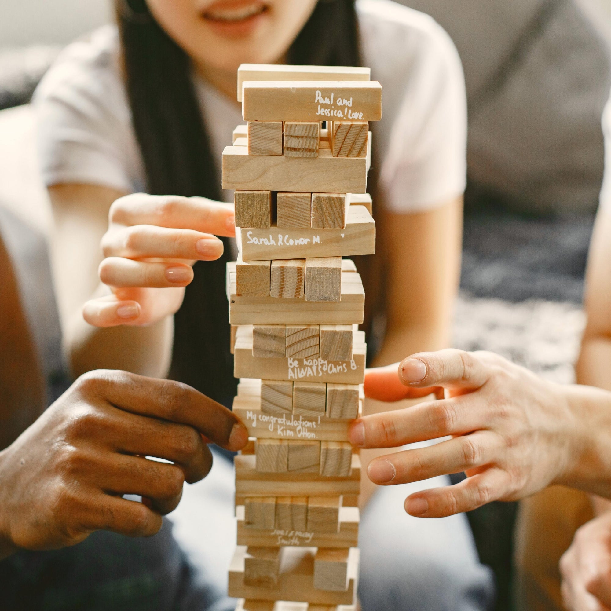 Personalised 48 Wooden Block Tumbling Tower Game Box, Engraved Jenga Wedding Guest Book Alternative, Party Interactive Game, Custom Gift Box