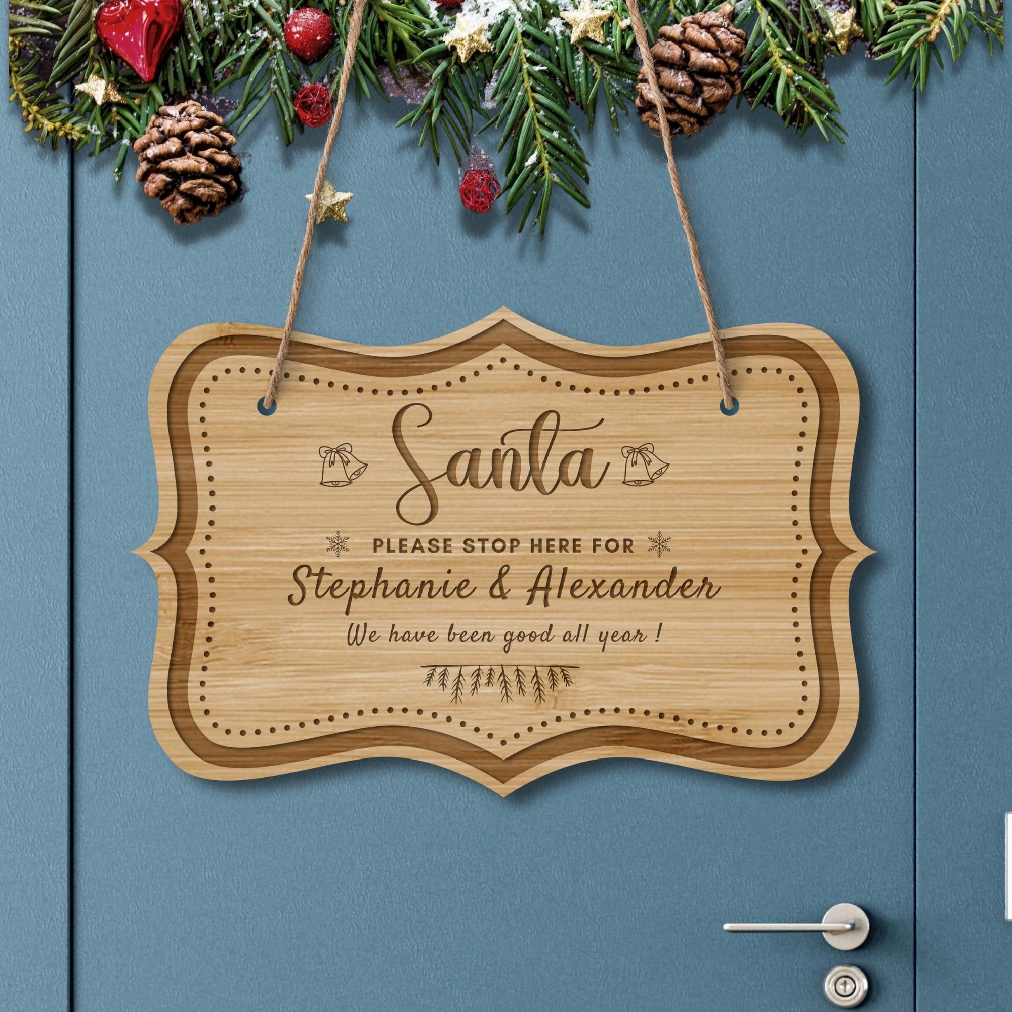 Custom Wooden Engraved Santa Please Stop Here Signage