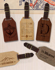 Personalised Wooden Luggage Tag, Custom Wood Travel/ Adventure Bag Strap, Logo Engraved Leather Tags, Gift For Traveller, Her & Him, Dad/ Corporate, Wedding Favours