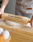 Christmas Personalised Wooden Rolling Pin, Custom Engraved Timber Dough Roller, Cake Baking Utensil, Xmas/ New Year Birthday Corporate Gift