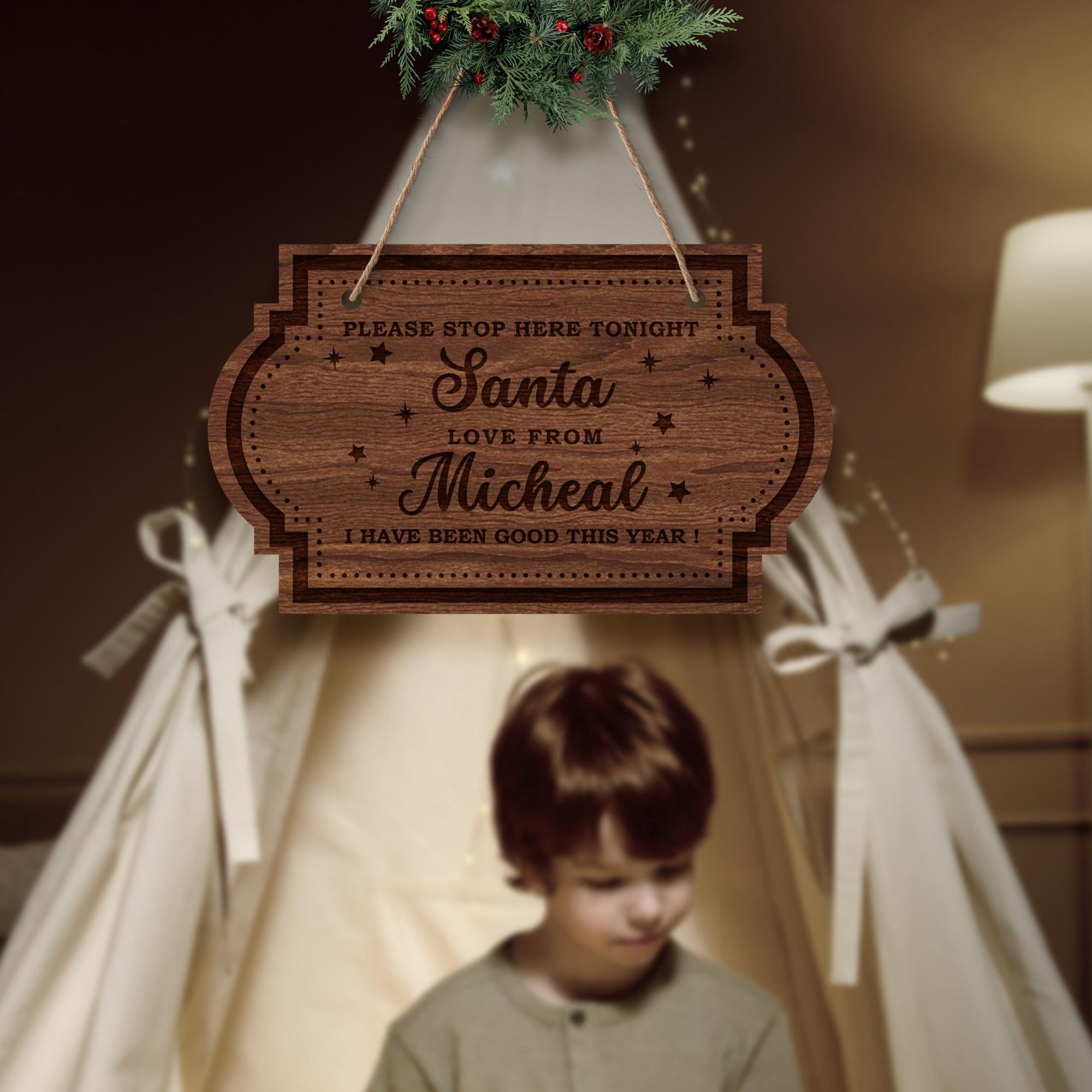 Custom Wooden Engraved Santa Please Stop Here Signage