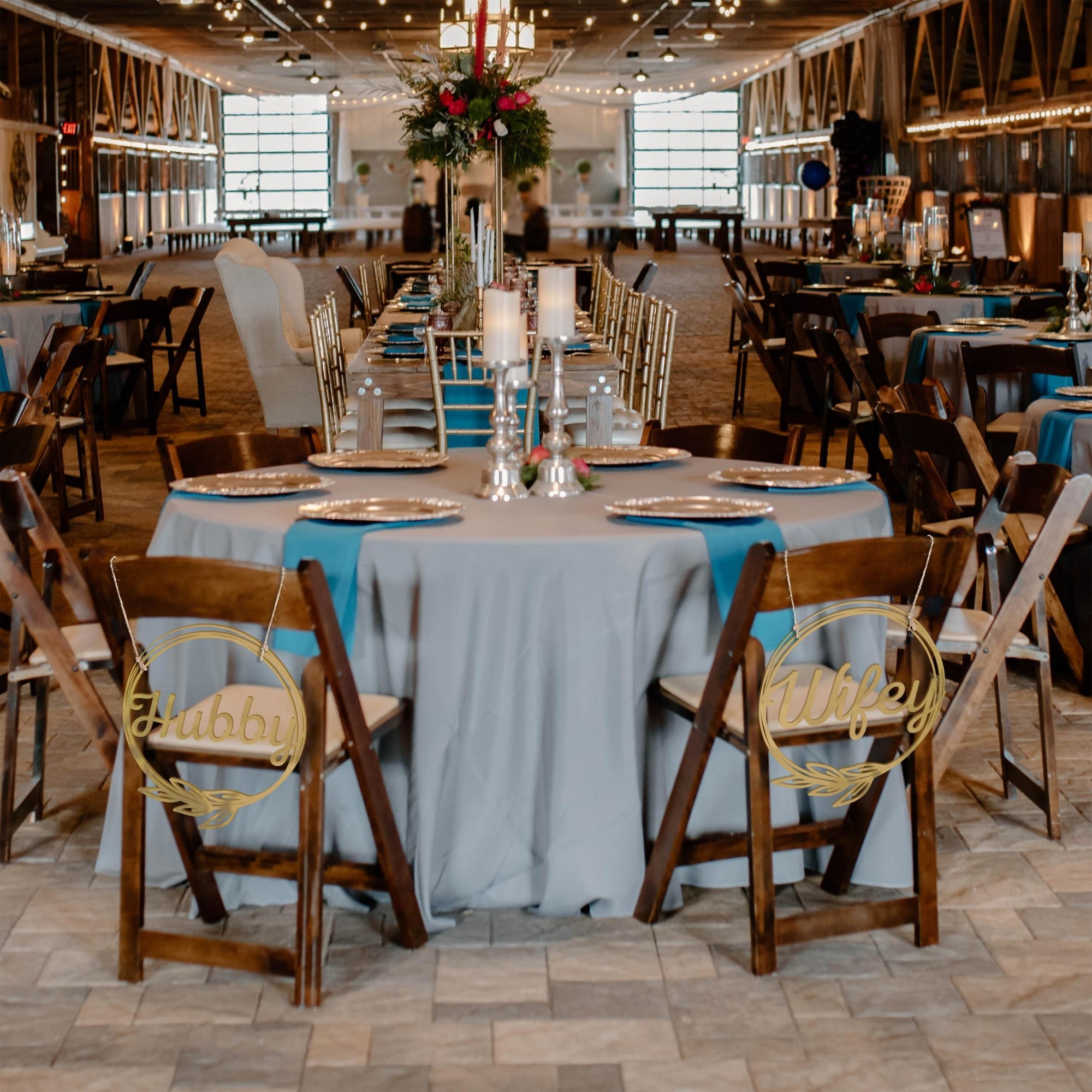 Personalised Wooden/ Mirror Acrylic Wedding Chair Sign for Reception, Custom Matching Pair of Couple Name Signage, Mr & Mrs, Groom & Bride, Hubby & Wifey, Husband & Wife Scribble Flower Hoop, Rustic Event Photo Prop