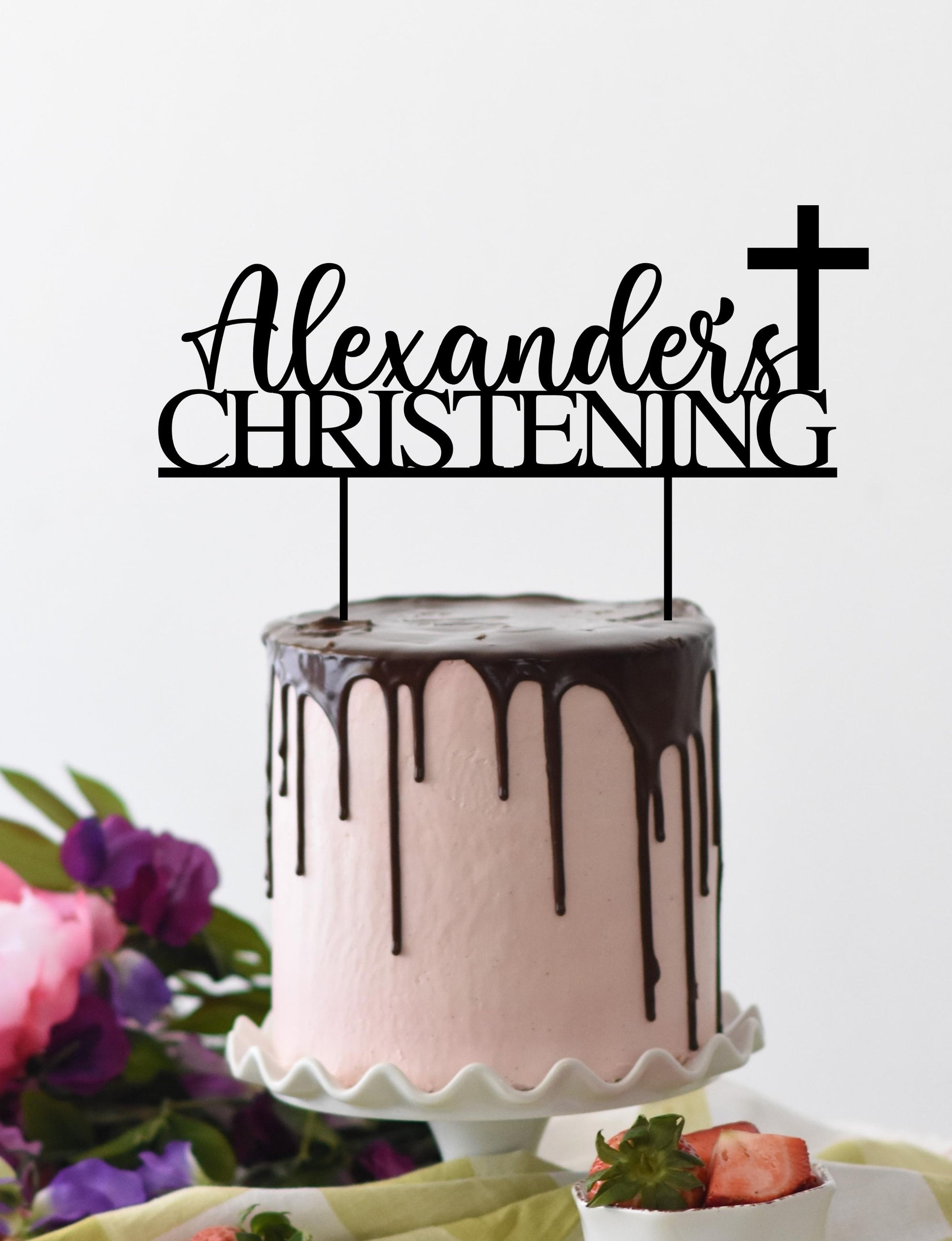 Personalised Christening MDF/ Mirror Acrylic Cake Topper, Custom Cut Out Joint Name Birthday/ Wedding/ Celebration/ Event Party Decor Supply Toppers