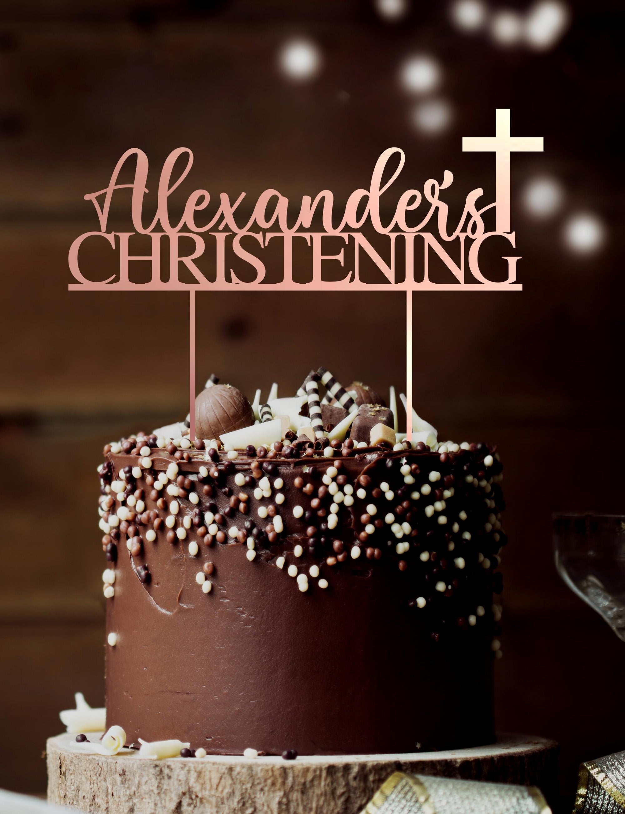 Personalised Christening MDF/ Mirror Acrylic Cake Topper, Custom Cut Out Joint Name Birthday/ Wedding/ Celebration/ Event Party Decor Supply Toppers