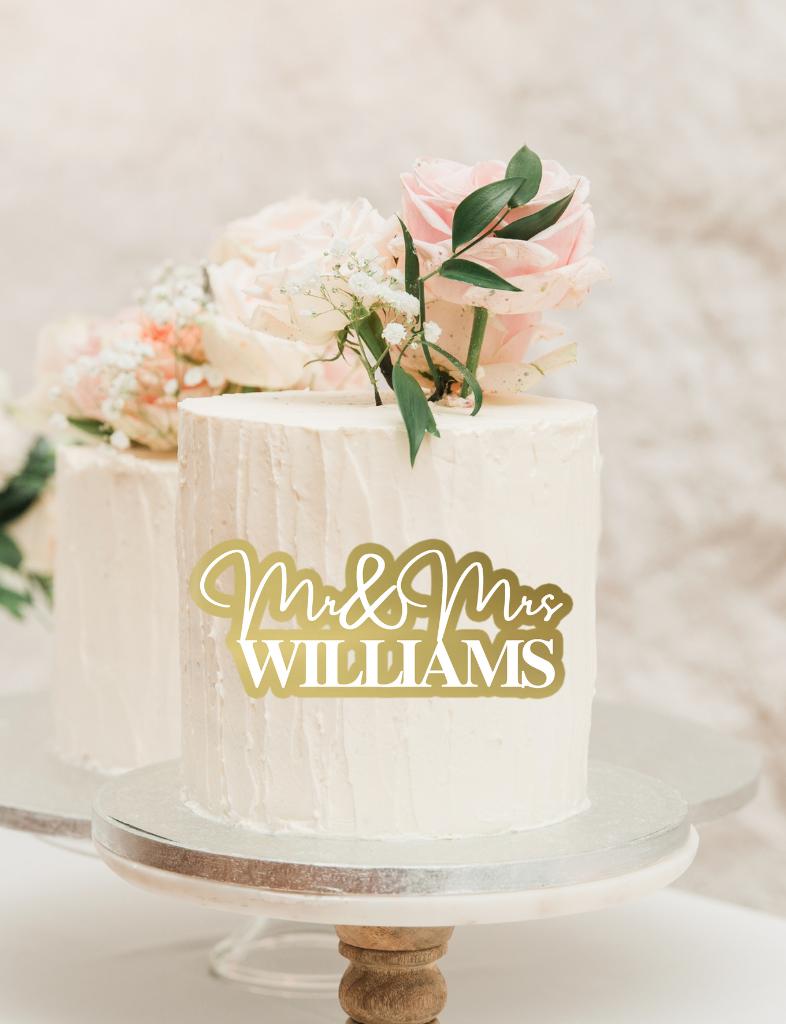 Custom 3D Acrylic Double Layered Mr & Mrs - Wedding Cake Plaque/ Front Topper