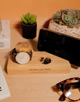 Personalised Wooden Watch Display Stand, Custom Engraved Solid Walnut/ Ash Watches Storage Organiser, Eco Unique Decor Gift for Dad/ Him