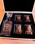 Engraved Wooden Boxed Whiskey Decanter Set & 4 Scotch Glasses, Personalised Custom Vintage Whisky Barware Birthday Gift Dad/ Him, Groomsmen
