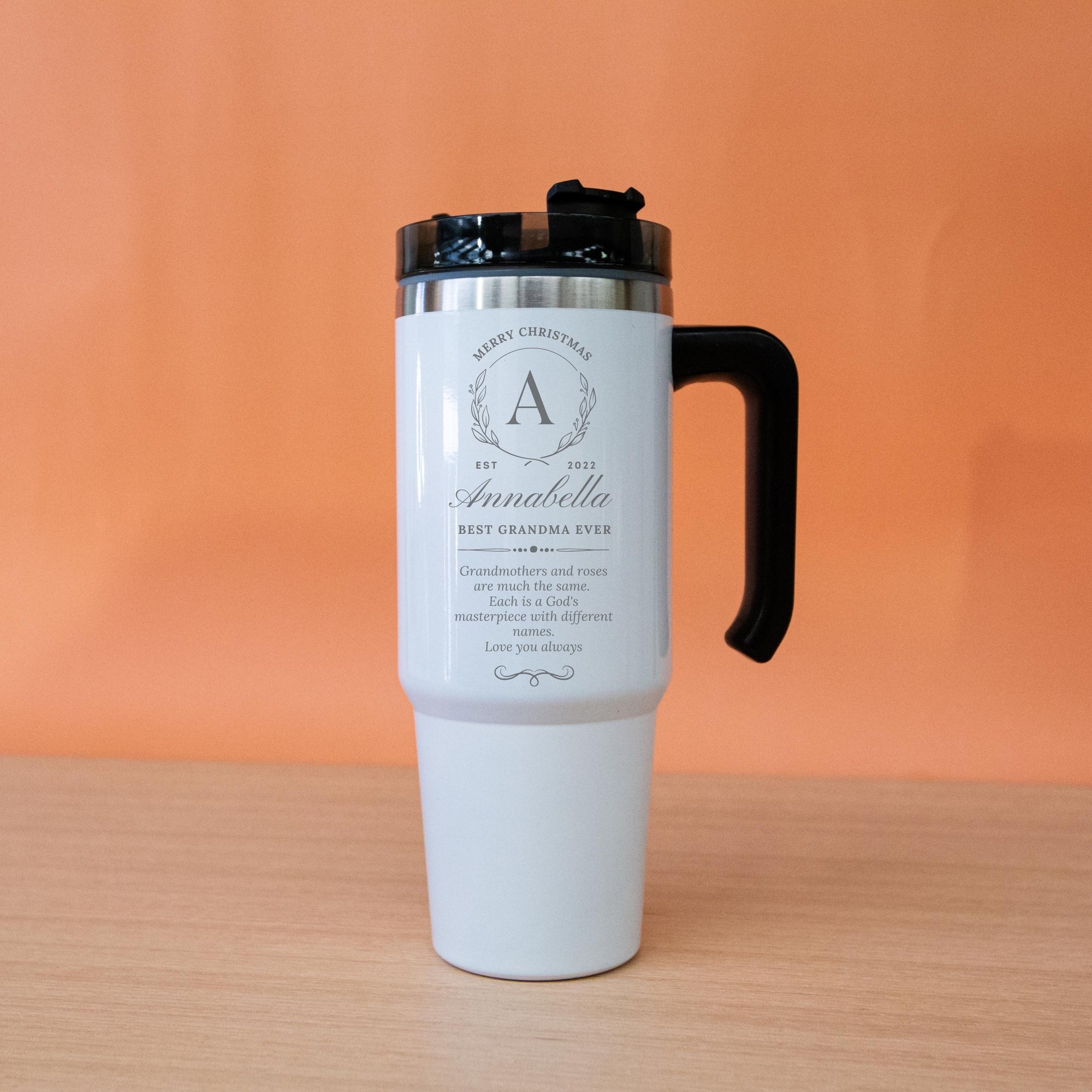 Christmas Personalised Engraved Stainless Steel Insulated Handle Tumbler & Straw Set, Xmas/ New Year Custom Logo Travel Thermal Drink Bottle, Eco Friendly Coffee Car Cup, Corporate Birthday Gift, Insulation Portable Vacuum Flasks & Thermoses