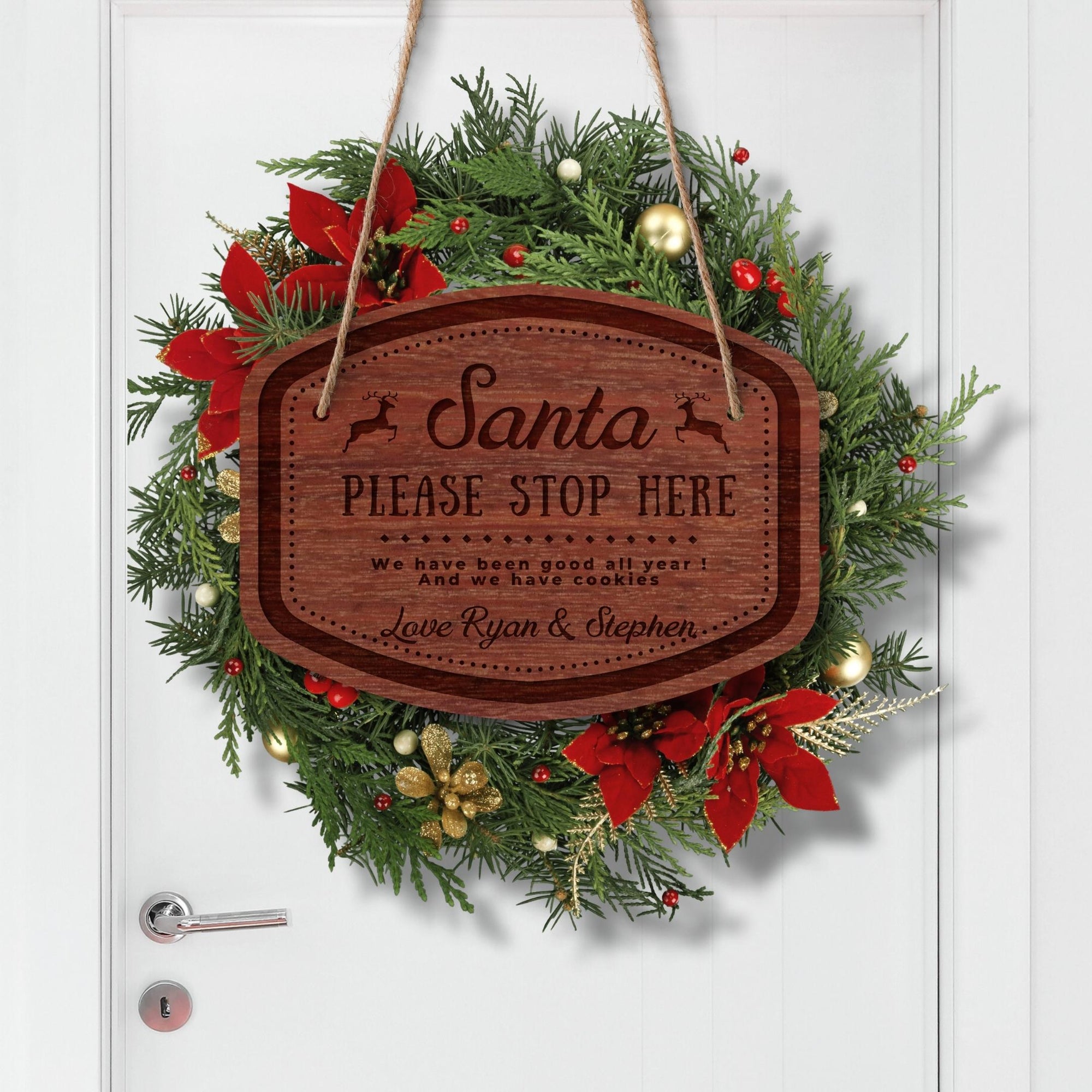 Custom Wooden Engraved Santa Please Stop Here Signage