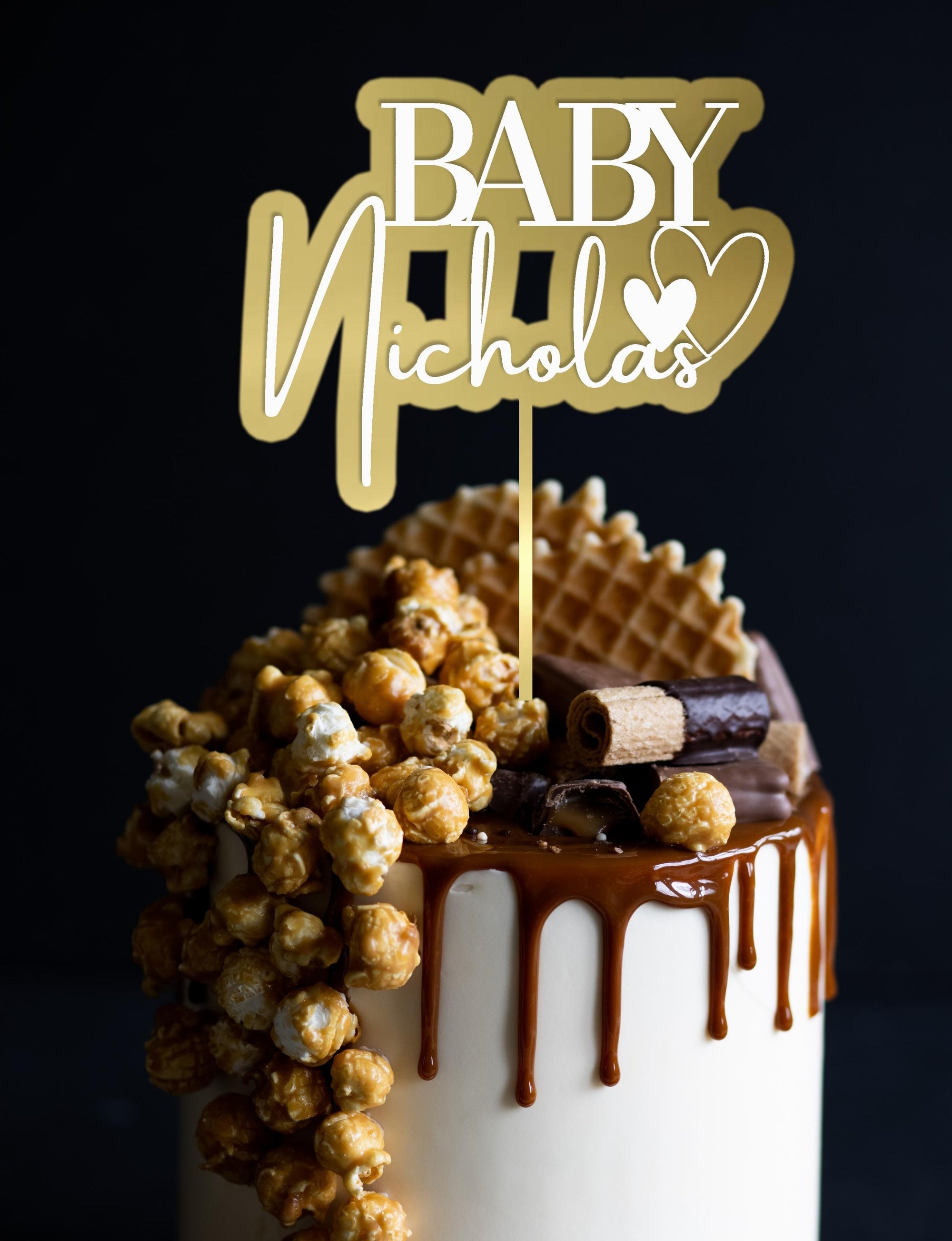 Personalised 3D Acrylic Double Layered Baby Name - Birthday Cake Topper, Shadow Effect, Custom Cut Out Joint Name, Wedding/ Celebration/ Event Party Decor Supply Toppers