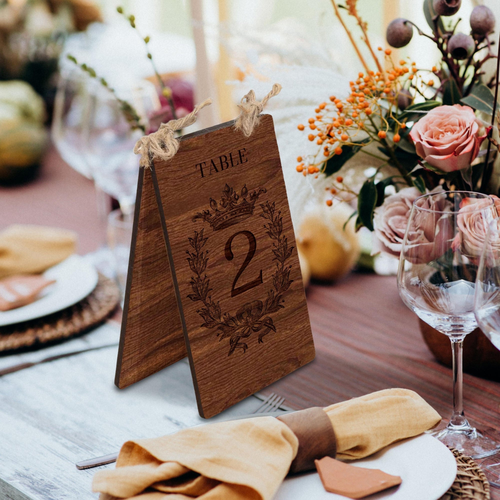 Personalised Plywood Wedding Number Holder, Custom Engraving Double Sided Rustic Table Plaque, Vintage Wedding Decor, Ceremony, Event Sign